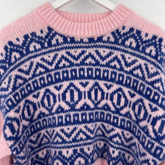 Zara Knit Jacquard Oversized Sweater Pink Blue Pullover Women’s Size Small - Picture 3 of 10